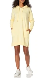 The Drop Women's Iona Long-Sleeve Hooded Mini Sweatshirt Dress -Pastel Yellow-XS - Picture 1 of 5