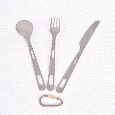 Pure Titanium Tableware Set Table Knife + Spoon + Fork + Ring For Camping Picnic - Image 1 of 4