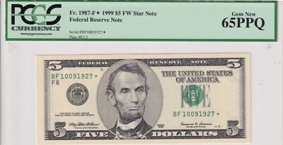 United States Of America, 5 Dollars, 1999, UNC, Fr.1987,  (Star / Replacement ) - Image 1 of 2