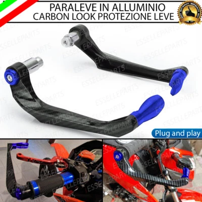 PARALEVE MOTO SCOOTER PROTEZIONE LEVE FRENO FRIZIONE CARBON LOOK BLU ALLUMINIO - Immagine 1 di 4