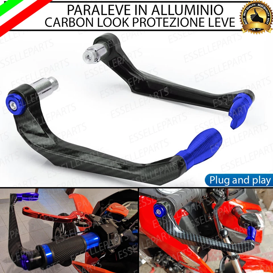 PARALEVE MOTO SCOOTER PROTEZIONE LEVE FRENO FRIZIONE CARBON LOOK BLU ALLUMINIO - Immagine 1 di 4