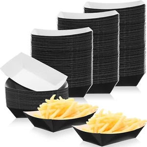 500 Pcs 3lb Paper Food Trays Disposable Paper Food Boats Black Paperboard Nacho - Picture 1 of 3