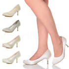 Womens ladies mid high kitten heel diamante wedding prom court shoes pumps size