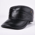 Mens Faux Leather Cap Earflap Military Hat Army Flat Adjustable Vintage Fashion