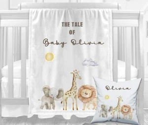 Safari Thema weiche Fleece personalisierte Decke, Schal, Kissen, Kinderzimmer Kissen - Bild 1 von 2