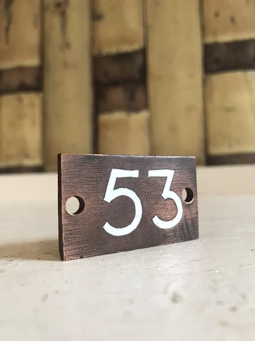 Early 20th Century Small Copper/Bronze Enamel House door number 53 Plate Sign Cover
