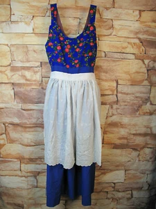 Vintage folklore Blue Dress With white Detachable Apron Size S-M waist 28" - Picture 1 of 11