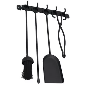 18" Loop Brush, Shovel, Tongs & Poker With Bracket Fire Coal Wood Log Burner - Picture 1 of 6