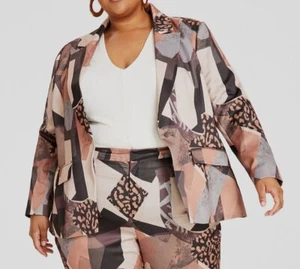 Nina Parker Women's Brown Peak-Lapel Single-Button Blazer Jacket Plus Size 2X - Picture 1 of 3