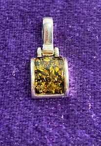 Bernstein Rechteck Stein Anhänger gefasst in 925 Sterling Silber neu nie getragen ohne Kette - Bild 1 von 9