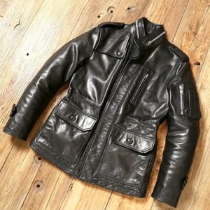 Men's Cowhide Retro M65 Military 80s Jacket Tanned Cow Leather Army Coat - Picture 1 of 6