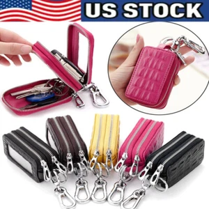 Leather Smart Remote Car Key Fob Case Cover Zipper Wallet Keychain Holder Bags - Picture 1 of 15