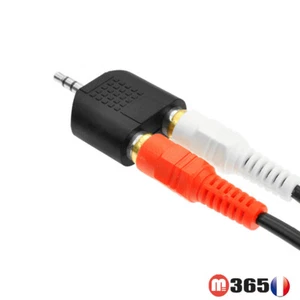 Adaptateur Coupleur Jack 3.5mm Stéréo male vers 2 RCA Femelle to prise jack 3.5 - Imagen 1 de 2