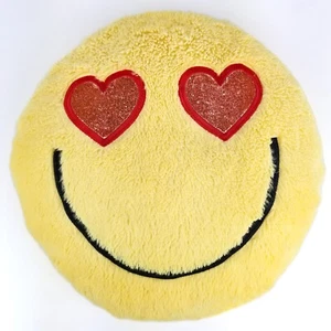 Cuscino Happy Face vintage, rotondo giallo con occhi a forma di cuore peluche - Foto 1 di 6