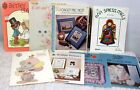 Vtg 8 Pc Counted Cross Stitch Booklet Pattern Lot Cat Flowers Angel Wedding Baby