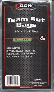 100 BCW TEAM SET POLY BAGS (3 3/8" x 5" + 1" LIP) - TRADING CARD, ARCHIVAL - NEW - Picture 1 of 2