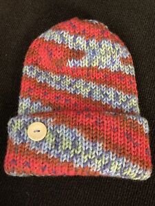Wool Knit Slouchie Beanie Hat Handmade USA  Cherry Firecracker Design Color