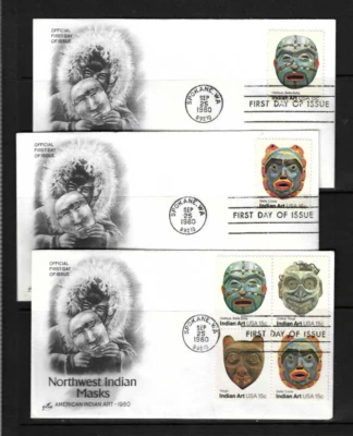 USA  SC # 1834-1837 And 1837a  Indian Mask FDC . Artcraft Cachet - Image 1 of 2
