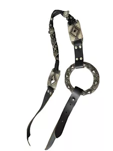Designer Antoniazzi Firenze Black Leather Hammered Metal Medallion Ring Belt XL - Picture 1 of 3