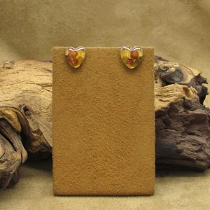 Sterling Silver Heart Post Earrings Resin Over Dried Flowers - Picture 1 of 5