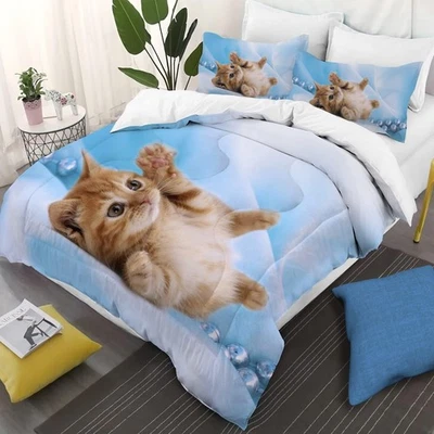Conjunto de edredom Yasida gato meninas verão tamanho duplo para crianças azul C... - Imagem 1 de 4