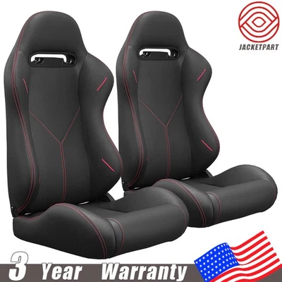 Pair Of Reclinable Racing Seats PVC Leather Red Stitch for Ford w/ Dual-Slider - Image 1 of 4