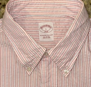 Brooks Brothers 346 Men’s Pink Striped Seersucker Button Down L/S Shirt Size L - Picture 1 of 3
