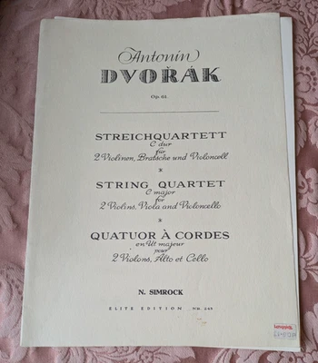 Antonin Dvorak String Quartet in C Major Op 61 Parts N Simrock Elite Edition - Image 1 of 2