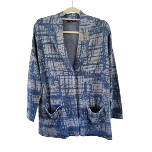 Pure Jill Petite S Blue Gray Plaid Snap Front Knit Cardigan J. Jill - Picture 1 of 8