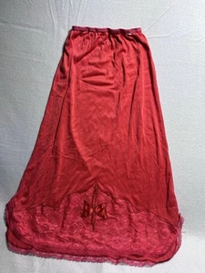 GONNA SLIP VINTAGE ROSSO SETA LINGERIE SETA PIZZO SMERLATO PIENA CON DISEGNI taglia M - Foto 1 di 5