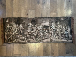 Vintage Antique European Woven Tapestry Tavern Scene 18 x 52 Excellent - Picture 1 of 10