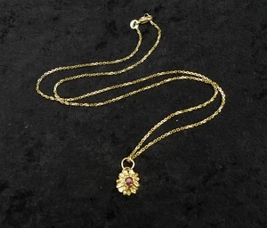 Nice 14k yellow gold necklace flower pendant pink stone ruby? Tecnigold Italy 4g - Picture 1 of 15