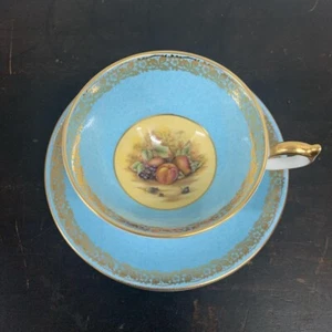 Vintage Aynsley Orchard Gold Turquoise Blue Tea Cup & saucer - Picture 1 of 10