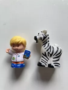 FISHER PRICE LITTLE PEOPLE FIGURE GIRL with DINOSAUR BOOK & ZEBRA, See Pictures. - Picture 1 of 5