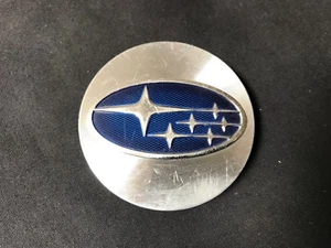Subaru Legacy Forester Impreza OEM Wheel Center Cap Machined Finish Blue Logo - Picture 1 of 2