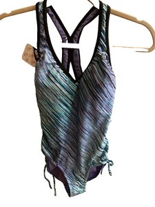 Zeroxposur Nwt Women Small One Piece Swimsuit Purple Blue Strip Bathing Suit - Picture 1 of 13