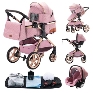 Kinderwagen 3 in 1 Buggy Babybett Komplett Set Einem Klick Zusammenklappbarer Ki - Bild 1 von 17