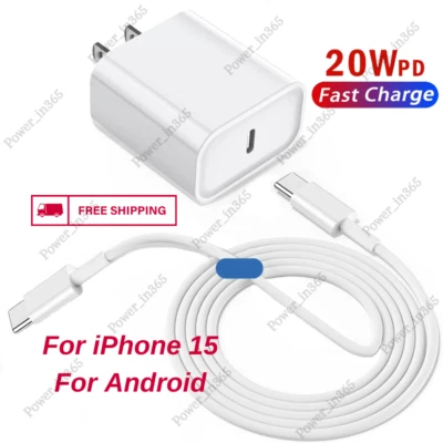 20W USB Type-C Fast Wall Charger Adapter PD Cable For iPhone 15 Pro Plus Android - Image 1 of 4