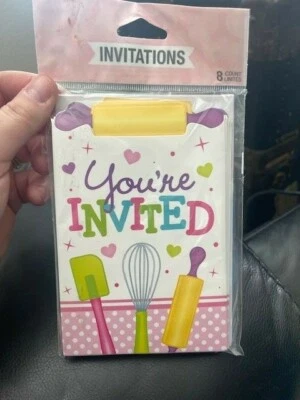 Little Chef Party Invitations 8ct. - Girls Birthday Pastry Party Supplies New! - Image 1 of 2