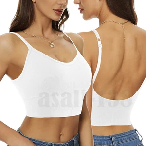 Women Basic Soft Crop Top Longline Cami Tank Adjustable Spaghetti Straps Solid - Picture 1 of 27