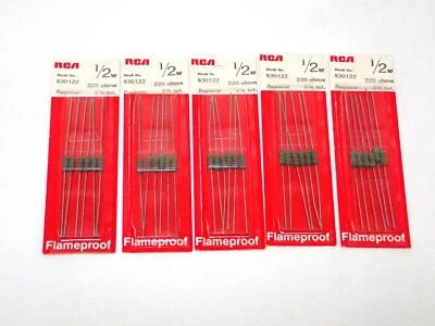 RCA 830122 RESISTOR 1/2W 220OHM FLAMEPROOF 2% METAL OXIDE LOT OF 5, 6 PCS/PK NOS - Image 1 of 4