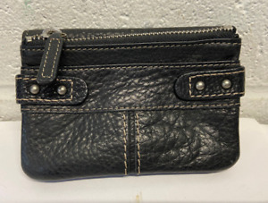 Fossil Black Leather Purse - Genuine Leather 13.5cm x 8.5cm Zip & Card -Used VGC