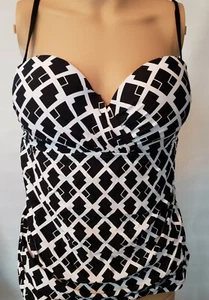 APT 9 Black White Takini Swim Top Size L Underwire NWT - Picture 1 of 2