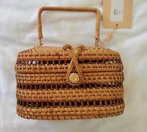 Cult Gaia NWT Max Natural Wood Wicker Rattan Bamboo Type Bag Purse with Handle