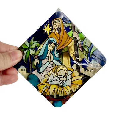 Belén vintage Joan Baker Designs vitral pintado a mano Navidad Foto 1 de 4