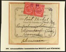Colombia 1891 Consular Mail Official "Ministerio...consul De Colombia en..."