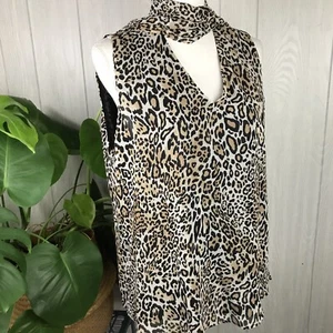 Chico’s Leopard Blouse Tie Neck Sleeveless Animal Print Size 2 US 12 14 - Picture 1 of 9