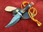 Handmade Antler Knife Forged Damascus Steel Hunting Skinner Leather Sheath Usa