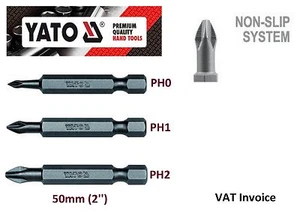 Yato Professional NON SLIP 50mm (2") Bits Philips PH0 PH1 PH2 YT-7846-8 - Picture 1 of 1