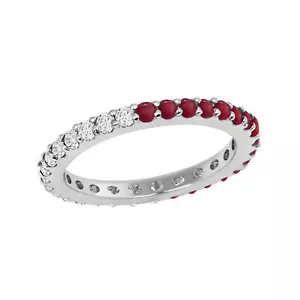 2 MM Round Full Eternity Natural Ruby Women Promise Ring 925 Sterling Silver - Picture 1 of 4